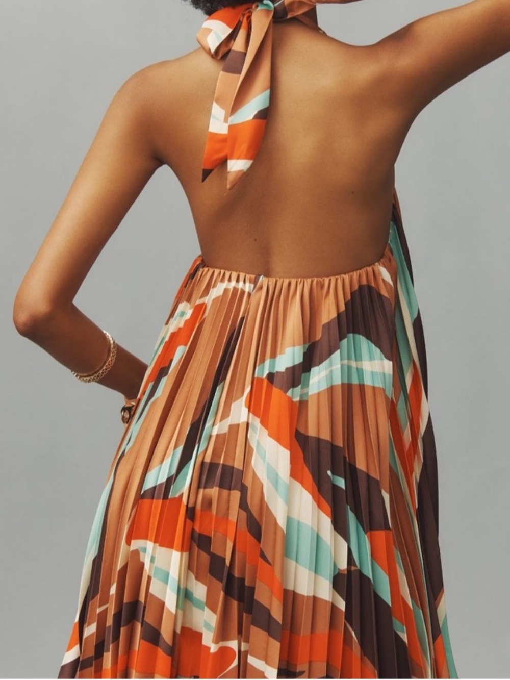 ANTHROPOLOGIE HUTCH Pleated Halter Keyhole Open Back Swing Mini Dress Vacation - Picture 3 of 12